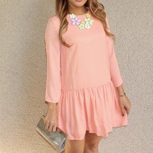 Coral Peach 3/4 Sleeve Drop Waist Dress